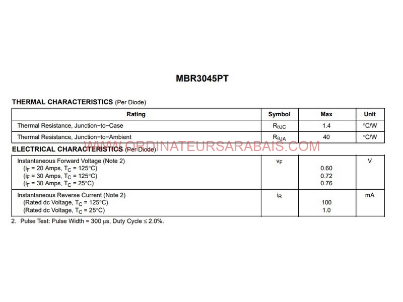 MBR3045PT 45V 30A Dual Schottky Diode Barrier Rectifier  Redresseur à double diode Schottky
