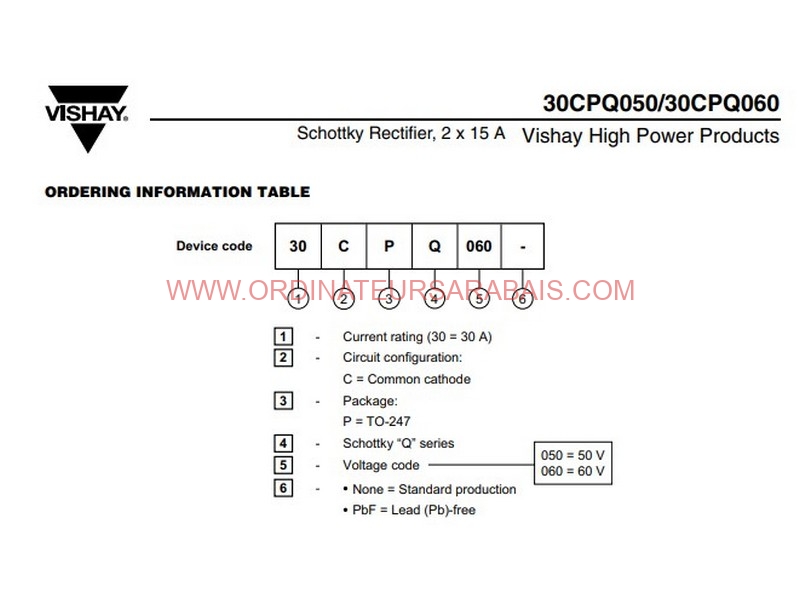 30CPQ060 60V 15Ax2 Dual Schottky Diode Rectifier Redresseur à double diode Schottky