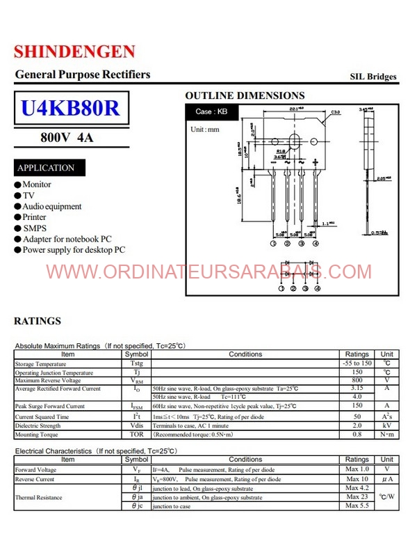 U4KB80R 800V 4A Diode Bridge