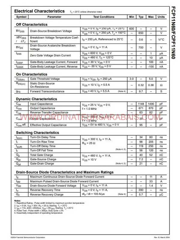 FCPF11N60 600V 11A FCPF11N60 600V 11A