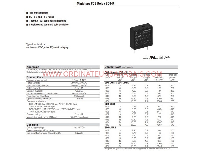 SDT-S-105DMR 5VDC 10A Power Relay Relais de puissance SDT-S-105DMR 5VDC 10A Power Relay Relais de puissance