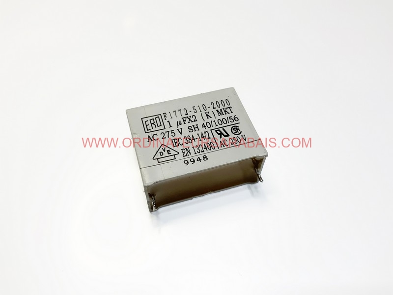 F1772-510-2000 4010056 1uF X2 132400 Condensateur à film antiparasite, MKT 275V - Suppressor film capacitor F1772-510-2000 4010056 1uF X2 132400 Condensateur à film antiparasite, MKT 275V - Suppressor film capacitor