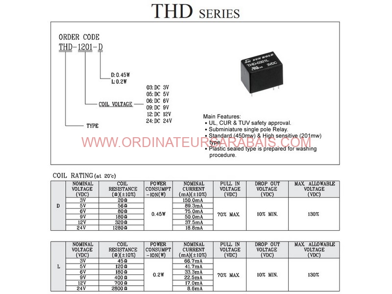 THD-0301L 3VDC 150 mA Power Relay Relais de puissance THD-0301L 3VDC 150 mA Power Relay Relais de puissance