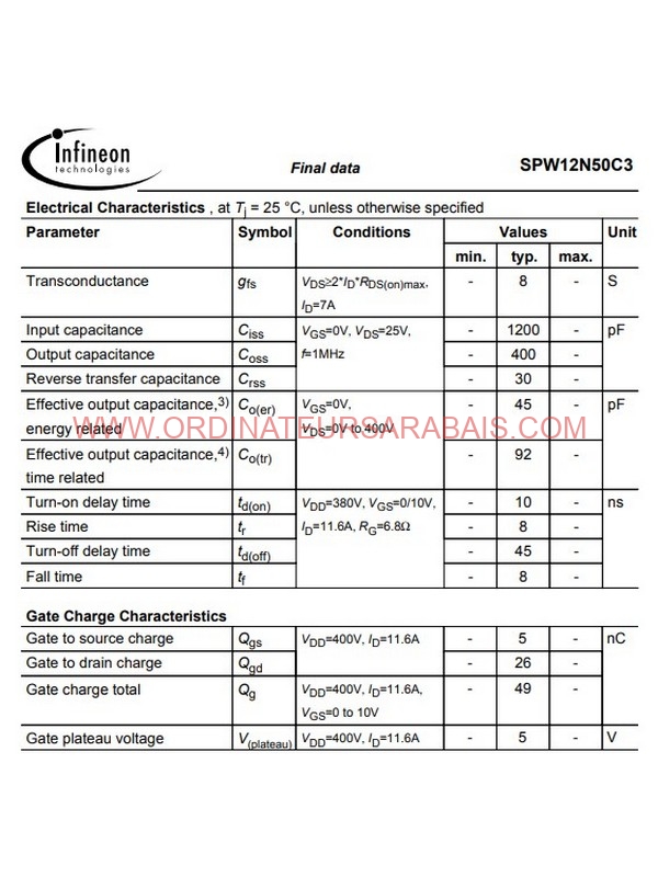 12N50C3 560V 11.6A Power MOSFET | MOSFET de puissance 12N50C3 560V 11.6A Power MOSFET | MOSFET de puissance