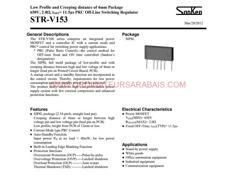 STRV153 STR-V153 650V PRC Off-Line Switching Regulator Régulateur de commutation hors ligne PRC