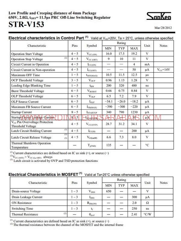 STRV153 STR-V153 650V PRC Off-Line Switching Regulator Régulateur de commutation hors ligne PRC