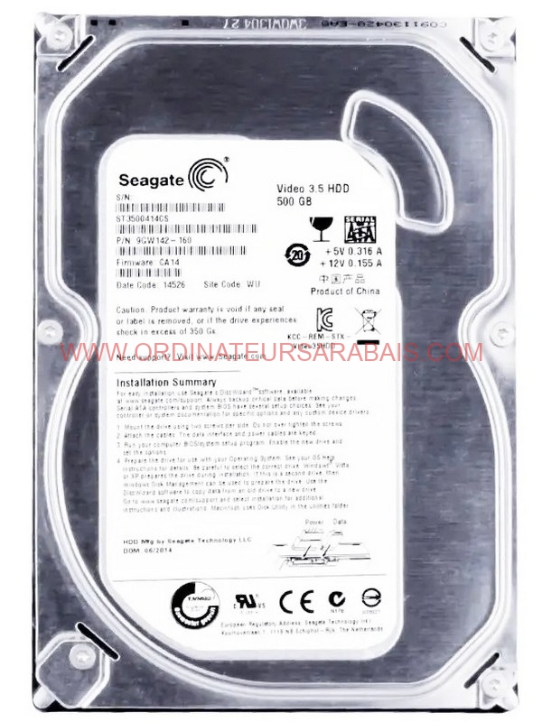 Seagate ST3500414CS Pipeline HD Seagate ST3500414CS - Pipeline HD 500GB SATA HARD DISK | Disque Dur Vidéo 5900 RPM 16MB Cache