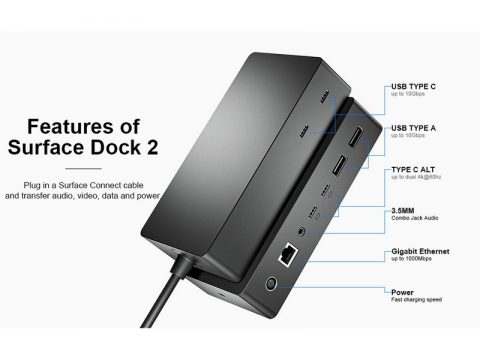 Microsoft Surface Dock 2 USB-C, Ethernet Gigabit, USB-A, Audio 3.5 mm, double 4K à 60 Hz